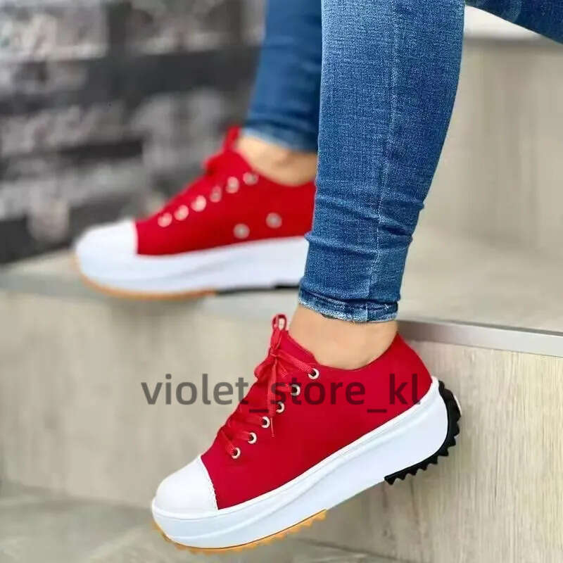Speedy 2023Classic White Canvas Shoes Women Sneakers Solid Lace-Up Casual Platform Shoes For Women 454
