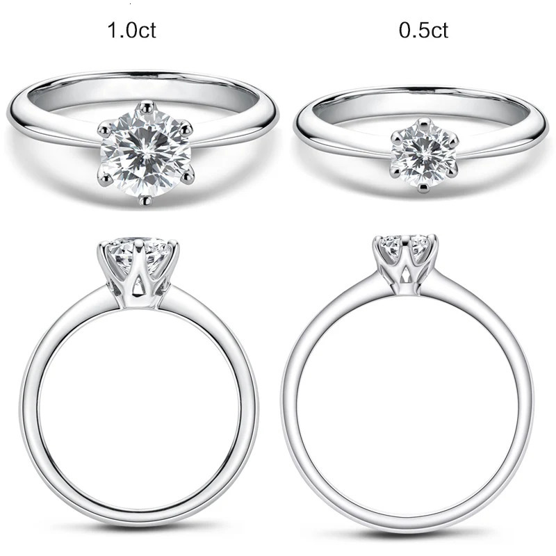 LESF Diamond Ring 925 Silver Engagement Ring Classic Round Womens Wedding Gift Size 0.5/1.0 241007