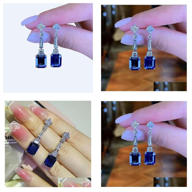 Sterg Sier Sapphire Blue Drop Chandelier Earrings for Women 4