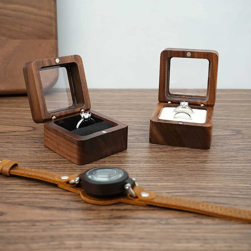 Luxury white walnut ring box with flip acrylic cover engagement and wedding anniversary gift classic square jewelry box W241019