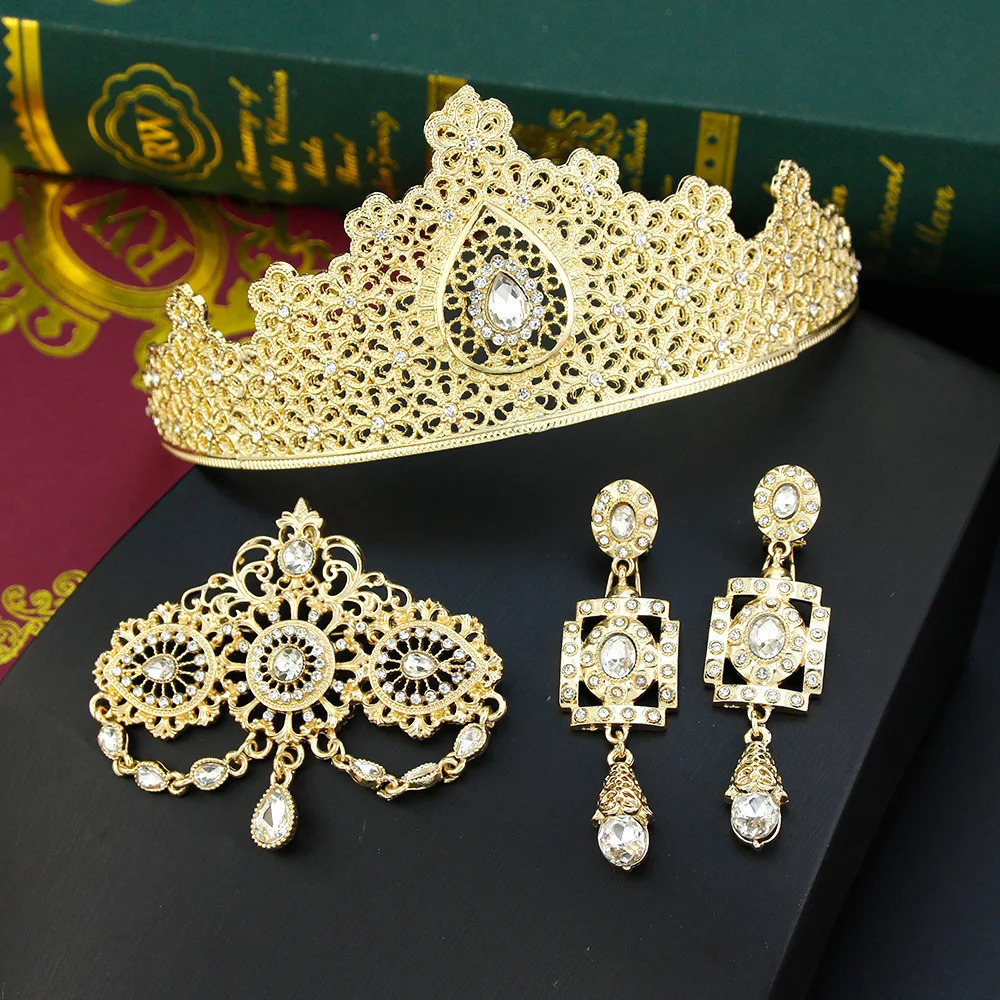Sunspice Traditional Moroccan Tiaras Crown Gold Algerian Womens Hair Chain Crystal Hair Accessories Bridal Wedding Jewelry 241018