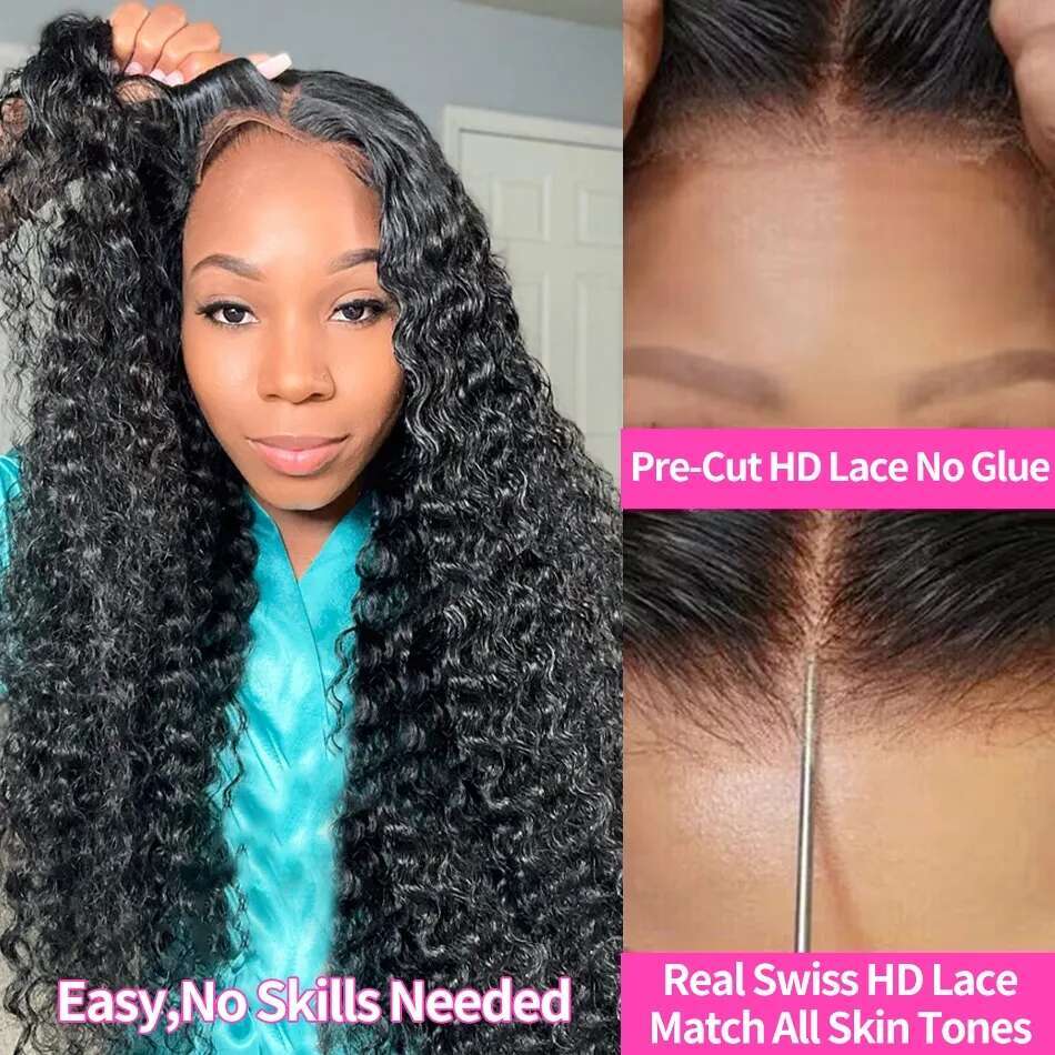 Glueless Deep Wave Wigs Human Hair Wig x Lace Front Closure Water For Woman Ready To Wear Pre Cut