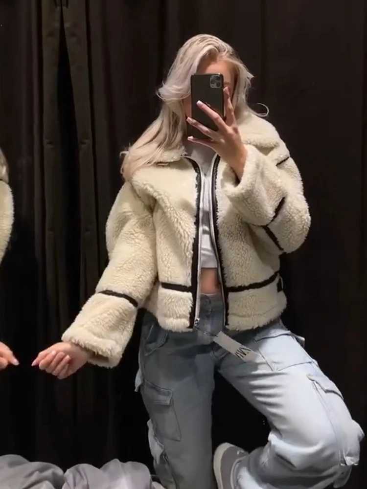 Women's Down Parkas Autumn Winter New Loose Lamb Fur Parka Cashmere Warm Thicken Long Slve Suede Jacket Strtwear Shpskin Winter Thick Outwear Y24