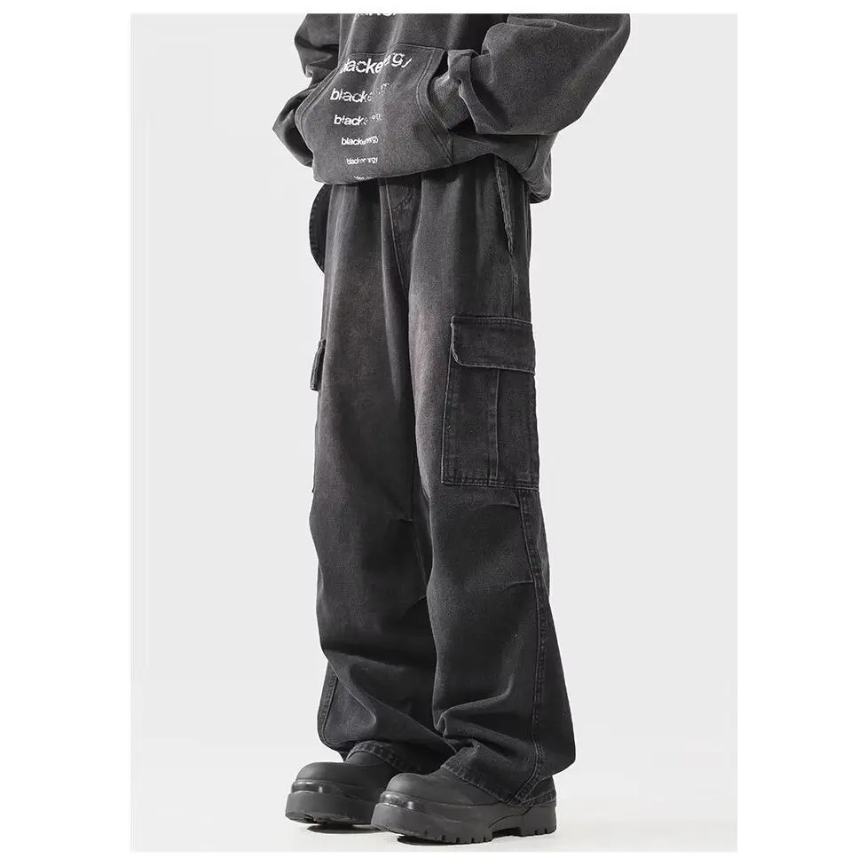 Hip hop street men and women spring and autumn straight leg wash jeans suitable for couples loose retro wide leg casual pants y2k 241007