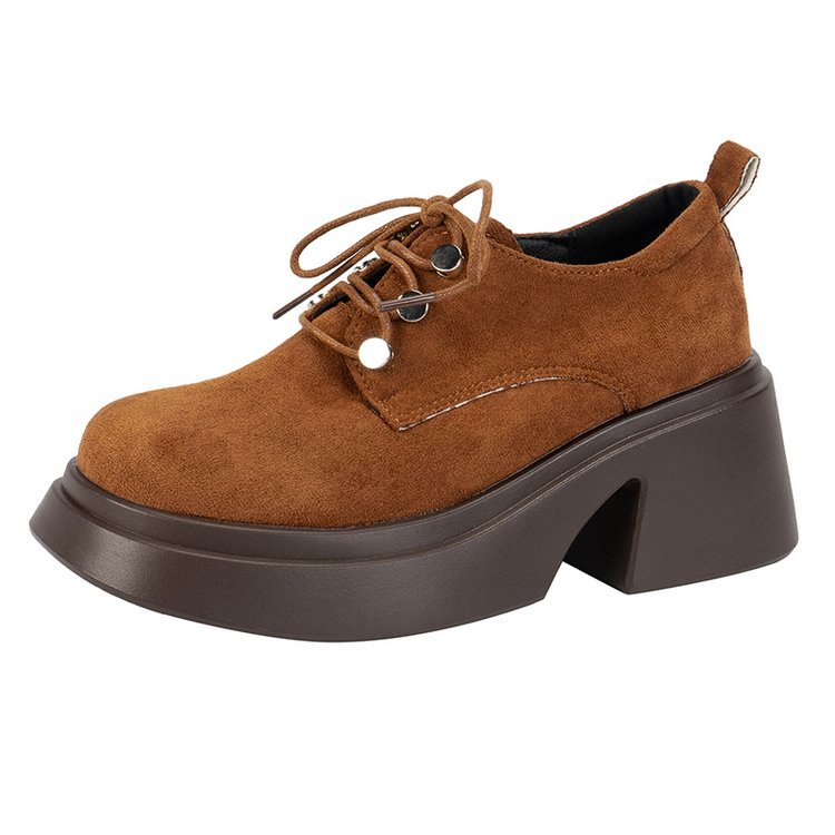 Women's Casual Plus Size Shoes: Lace-Up Chunky Heel in Black and Brown 8ead