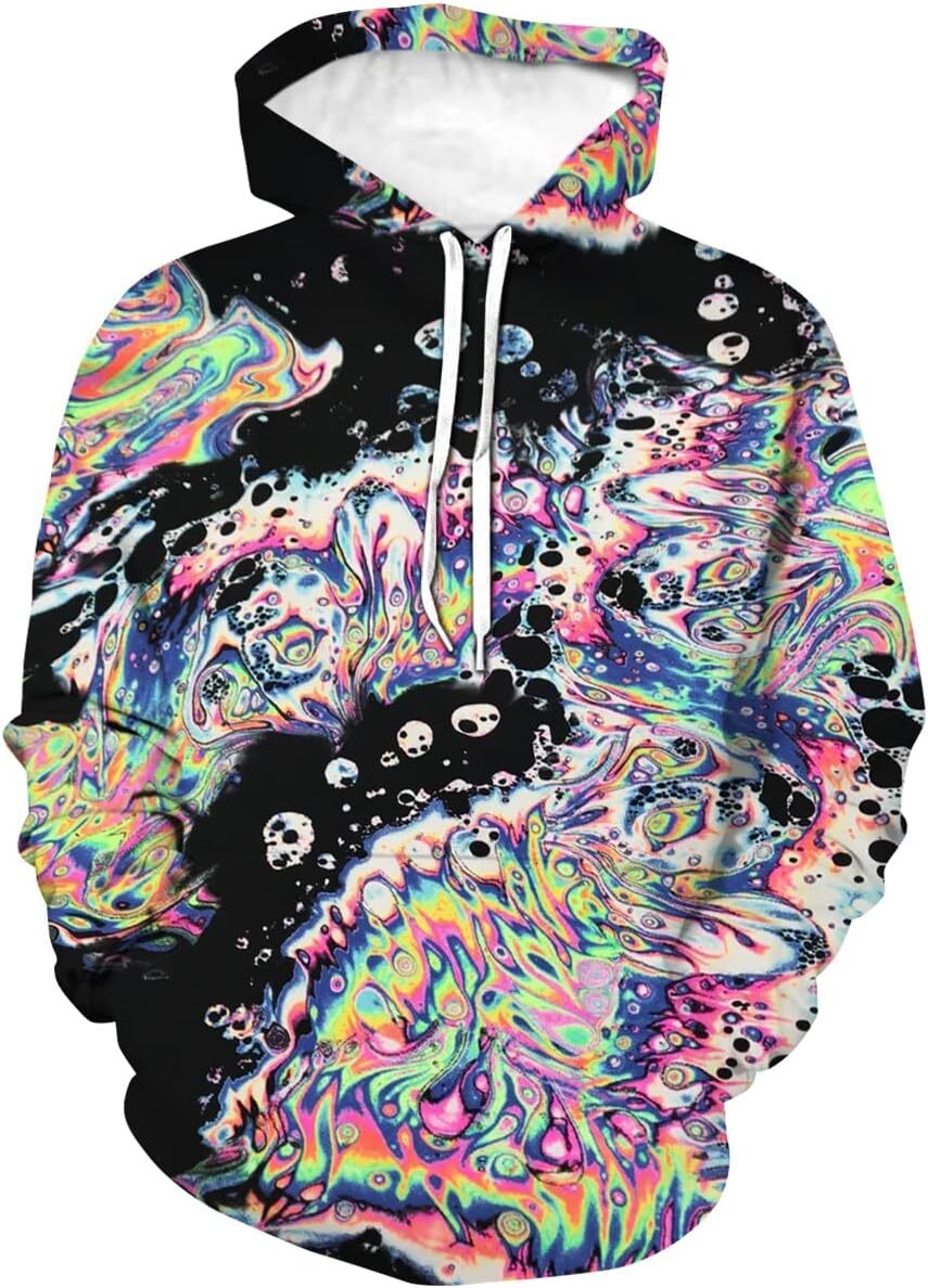 Hoodie for Mens Womens Unisex Psychedelic Pot Leaf Sweatshirt Novelty Print Tie Dye Fluid Hoodie Graphic Hoodies sweatshirt Pullover Long Sleeve