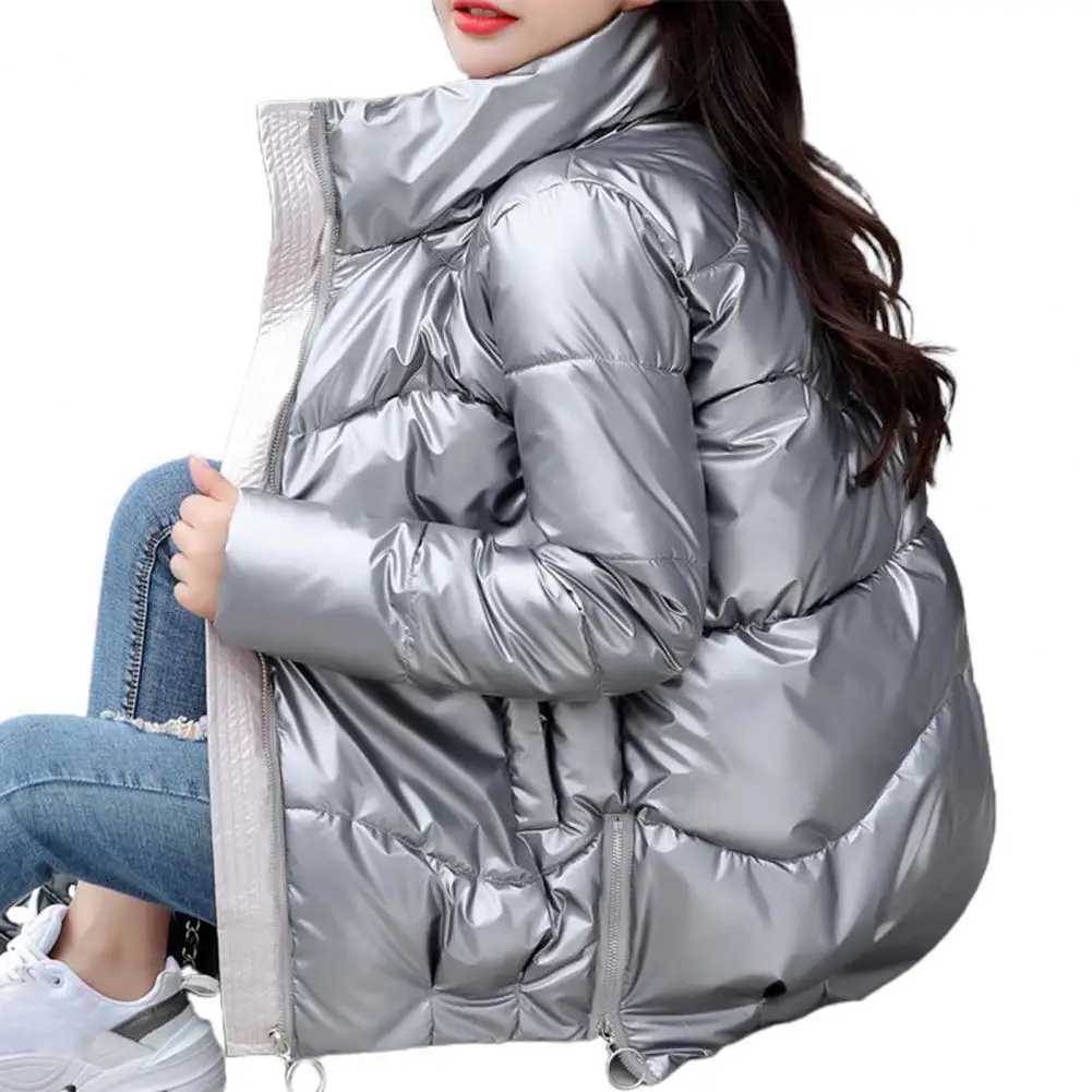 Glossy Winter Down Cotton Padded Jacket For Women Thick Bright Black Short Shiny Jacket Yellow Red Cotton Parkas OutwearX241019