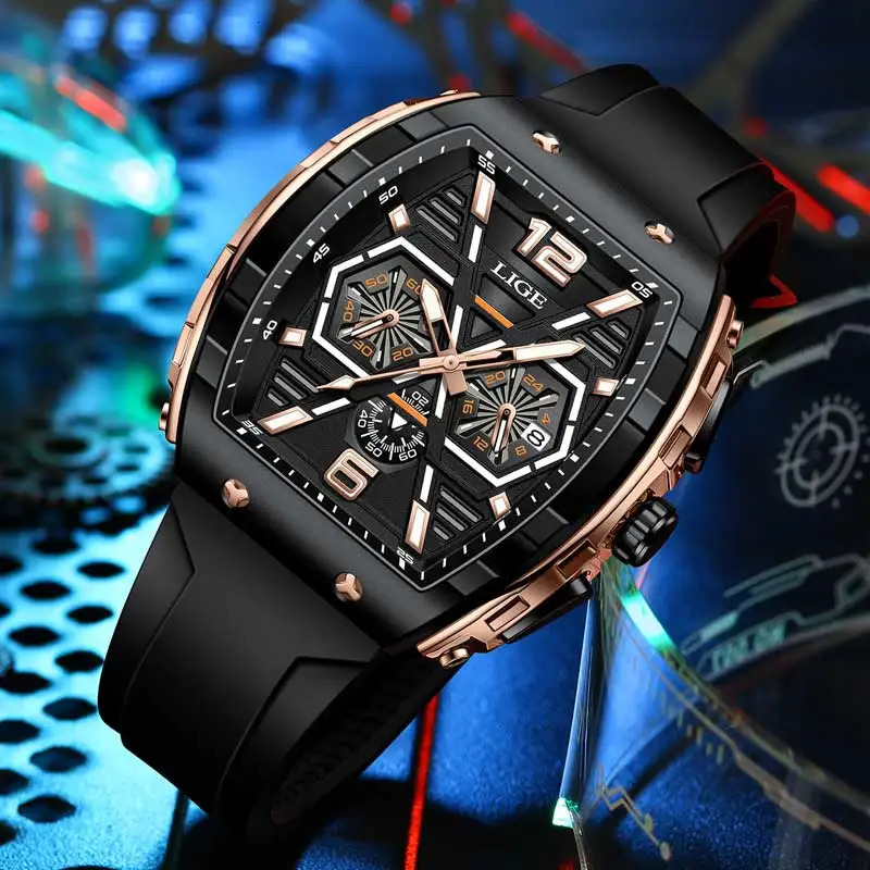 Relogio Masculino LIGE Mens Watch y Waterproof Quartz Enhances Wrist Glow Date Sports Silicone 241009