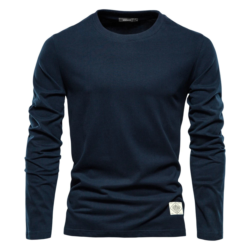 Spring/Summer Long Sleeve Mens T-shirt 100% Pure Cotton Solid Color Casual Sports Classic Top High Quality T-shirt 241018