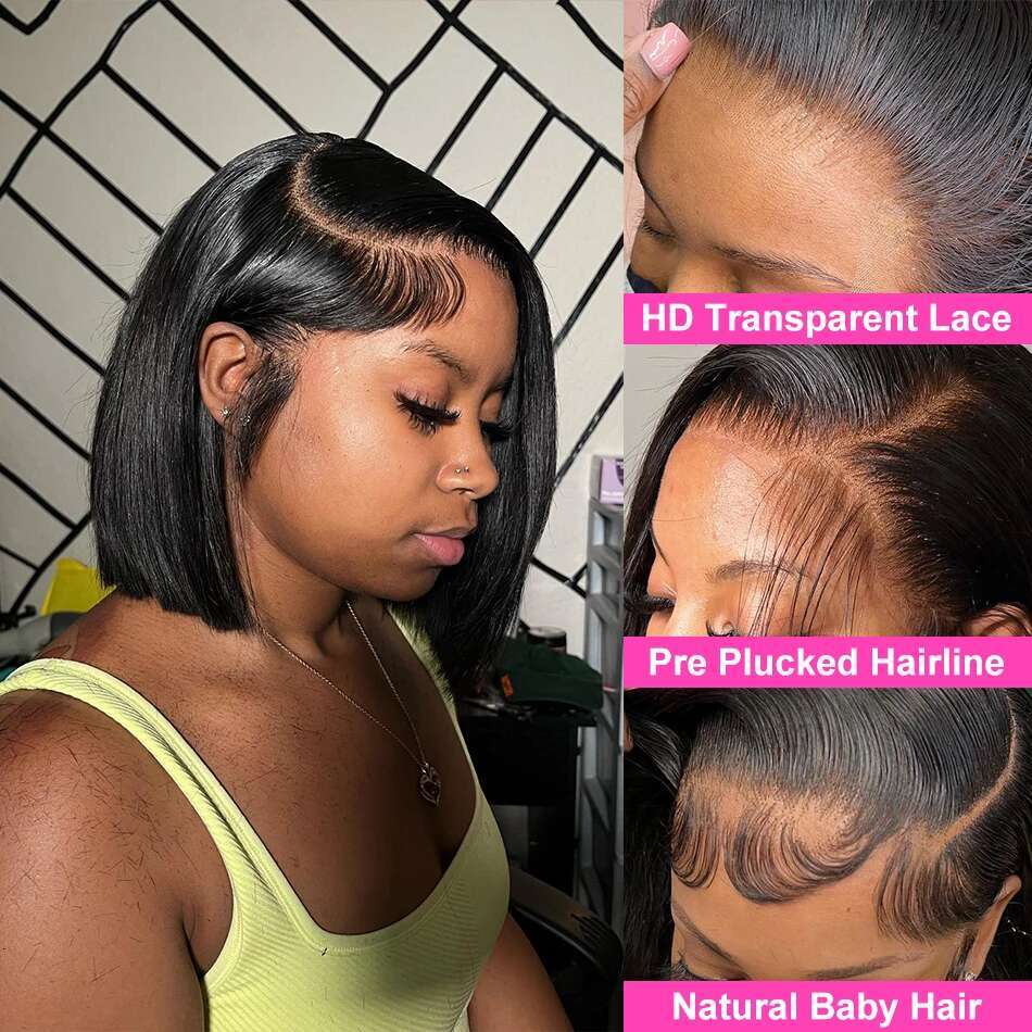 Straight Density x Short Bob Wig Lace Front Human Hair Wigs For Women HD Transparent Frontal s al