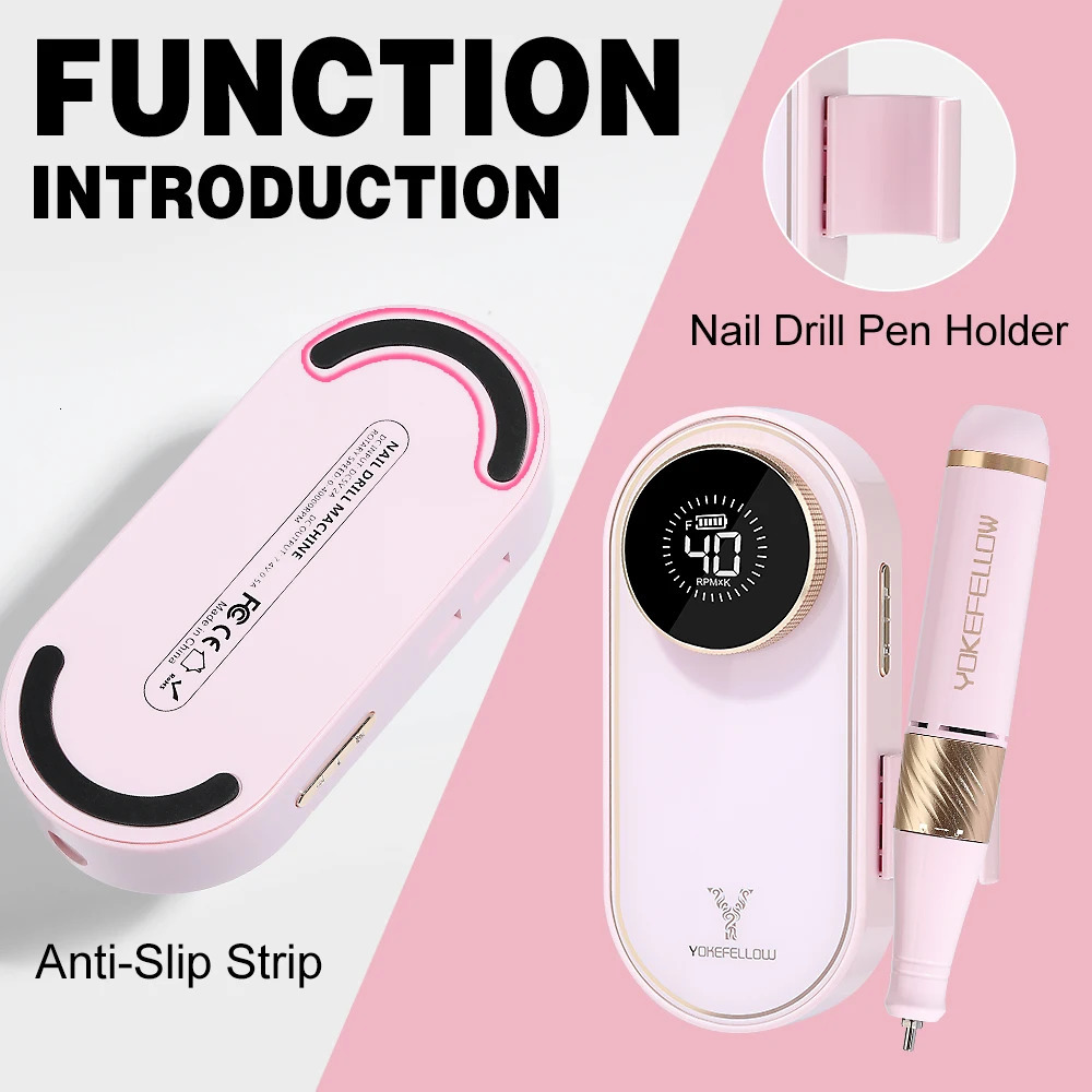 YOKEFELLOW portable 40000 RPM nail drill rechargeable electric nail drill with 12 acrylic gel nail drills 241007