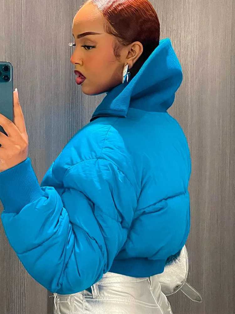 Women's Down Parkas Strange cat pads bubble puffs Parkas womens winter turtle neck zipper warm short jacket T-shirt fashionable hippie cut jacket