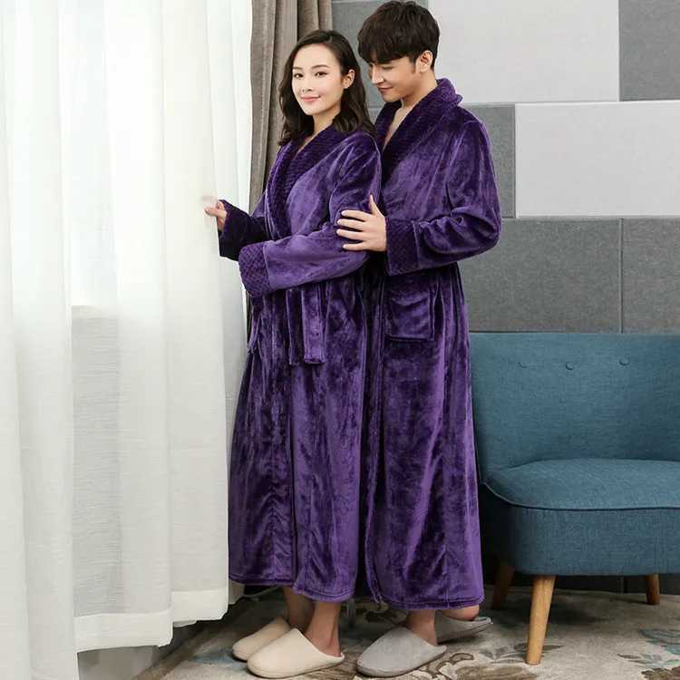 Womens Mens Winter Long Pajamas Warm Flannel Sleepwear Bathrobe Night-Robe Robe Long Sleeve Comfort Leisure WearXJ241018