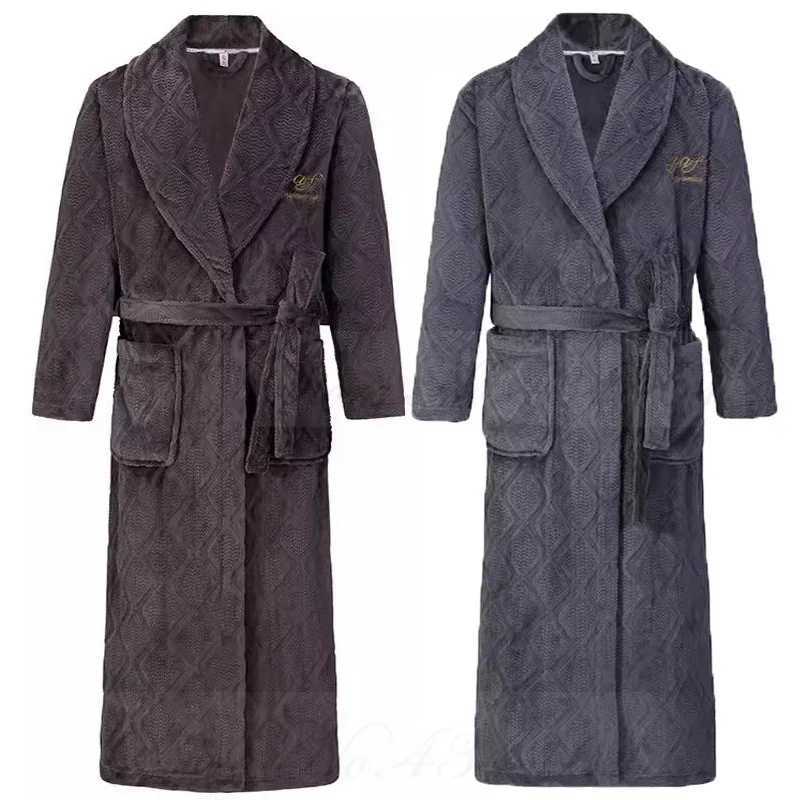 Winter Nightwear Kimono Bathrobe Gown PLUS SIZE Thick Flannel Long Robe Couple Sleepwear Home Clothes Coral Fleece LoungewearXJ241018
