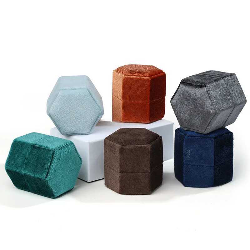Hexagonal flannel ring box colorful spotted jewelry packaging display velvet box for wedding confession jewelry packaging display W241019