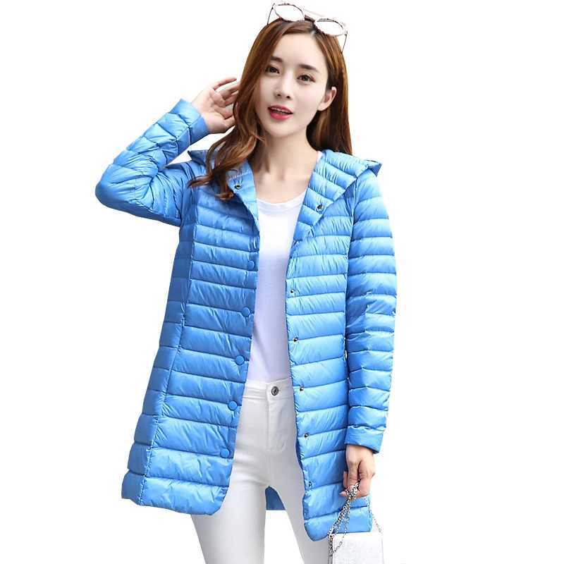 0-10 Womens Winter Jackets Ultra Light Portable Hooded Down Coat Single Breasted Slim Female Long Jacket Woman Winter CoatX241019