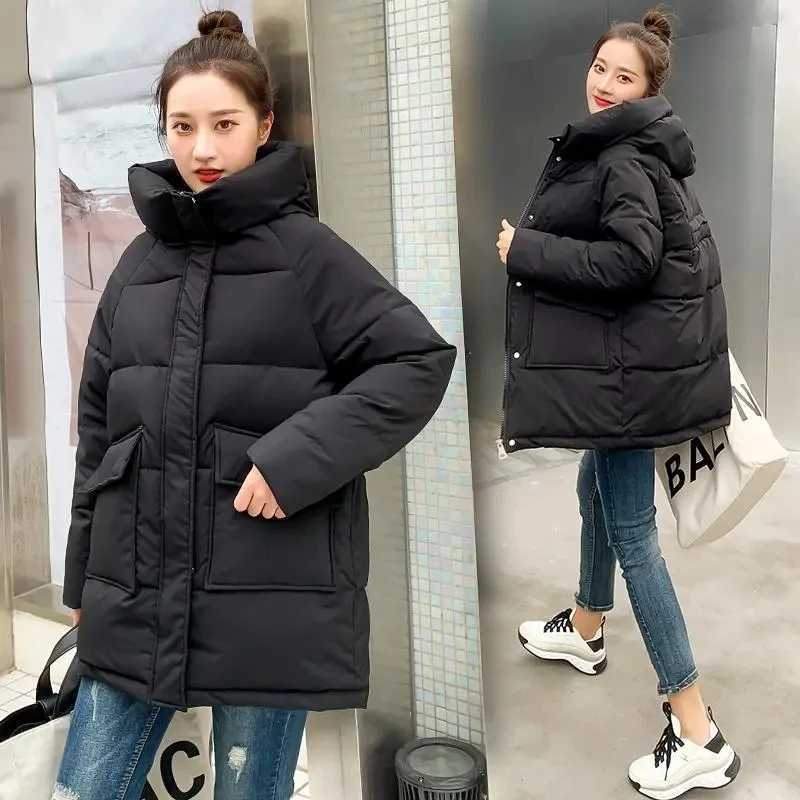 Womens jacket winter cotton-padded warm coat 2023 fashion long pocket hooded parka South Korea loose womens wearX241019
