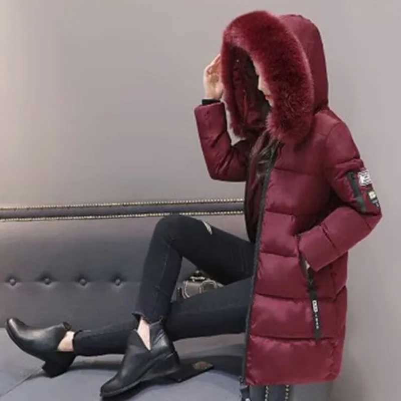 Fashion Coats Winter Jacket Women Parka New 2023 Hooded Long Female Coat Office Lady Warm Down Jacket Fake Fur Winter Coat WomenX241019