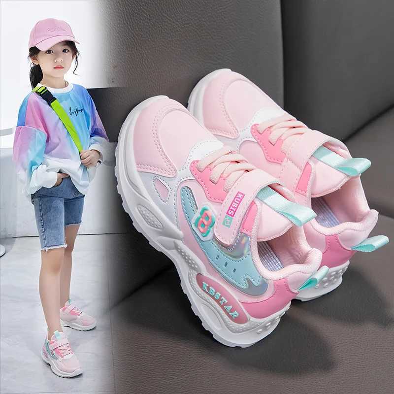 Athletic Outdoor Childrens sports shoes girls jackets sports shoes cute casual shoes mesh breathable teeth lightweight running shoes H241019