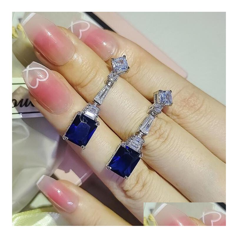 Sterg Sier Sapphire Blue Drop Chandelier Earrings for Women 4