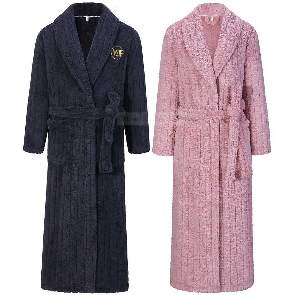 New Autumn Winter Flannel Men Bathrobe Gown Couple Sleepwear Coral Fleece Long Robe Nightwer Thickened Warm Homewear LoungewearXJ241018