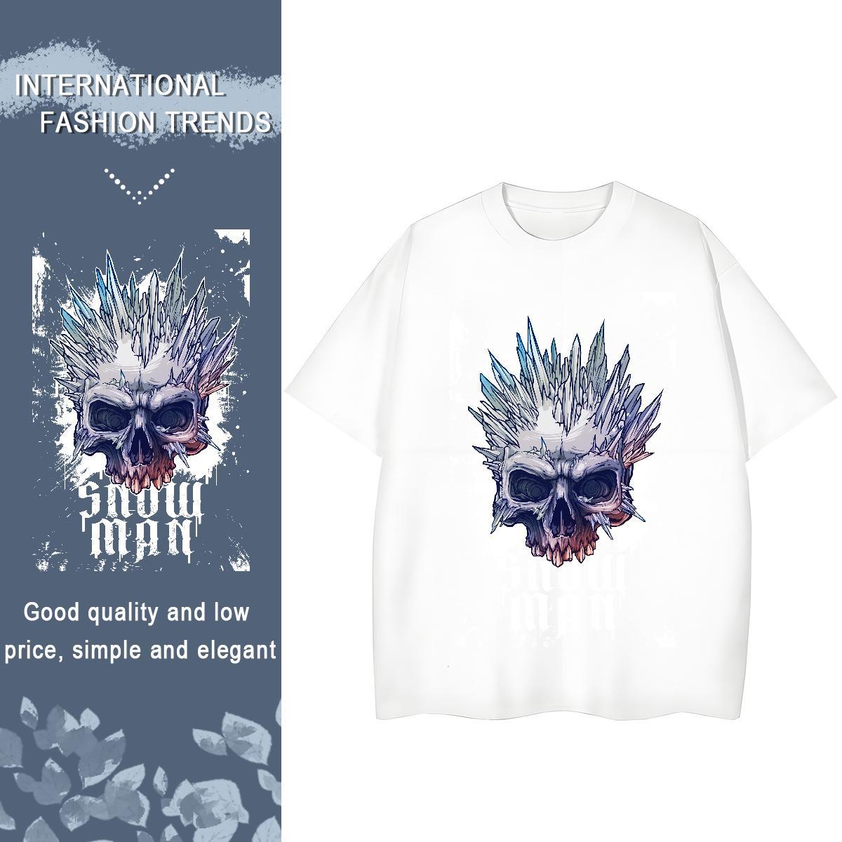Casual New T-Shirts 100% Cotton 230g Short Sleeve O-Neck Daily Wear skull Lady T shirt Unisex Anime Oversized Tshirts