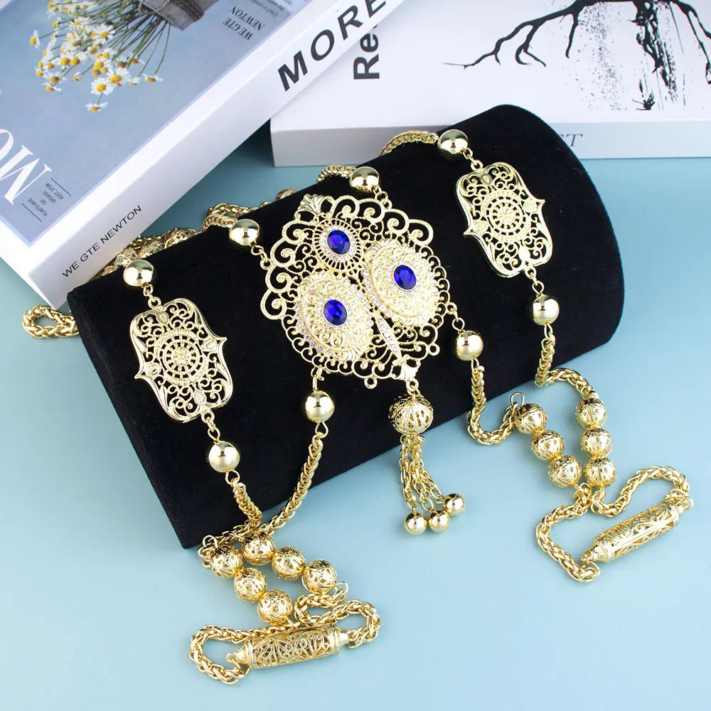 Fashionable Algerian women shoulder chain Moroccan bride body jewelry gold Arabic wedding jewelry long necklace 241018
