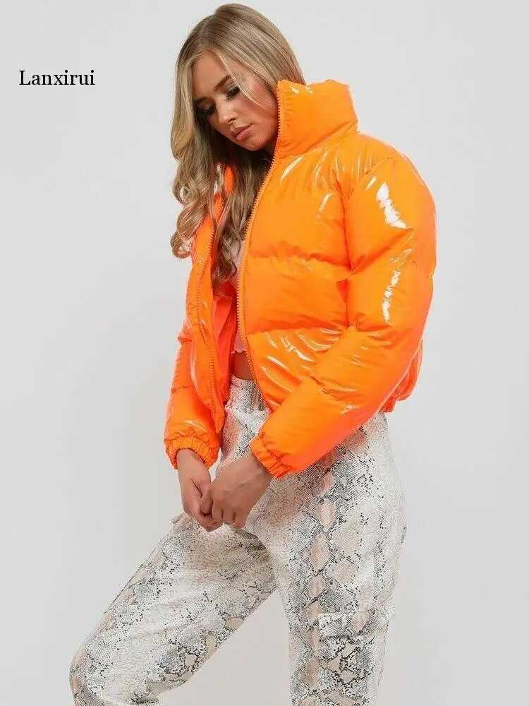 Women's Down Parkas Autumn Winter Women Bright PU Puffer Jackets Heating Bubble Jacket Down Parka Jacket Zipper Jacket Cute Cutting Parka XXL Y24