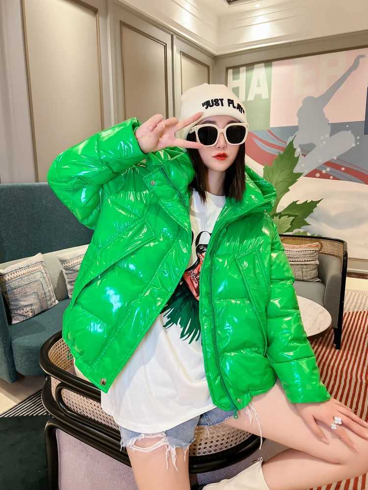 Women's Down Parkas Candy Colors Hooded glossy cotton padded jacket for women short and warm Parkas 2023 winter casual long slip cotton jacket Y2