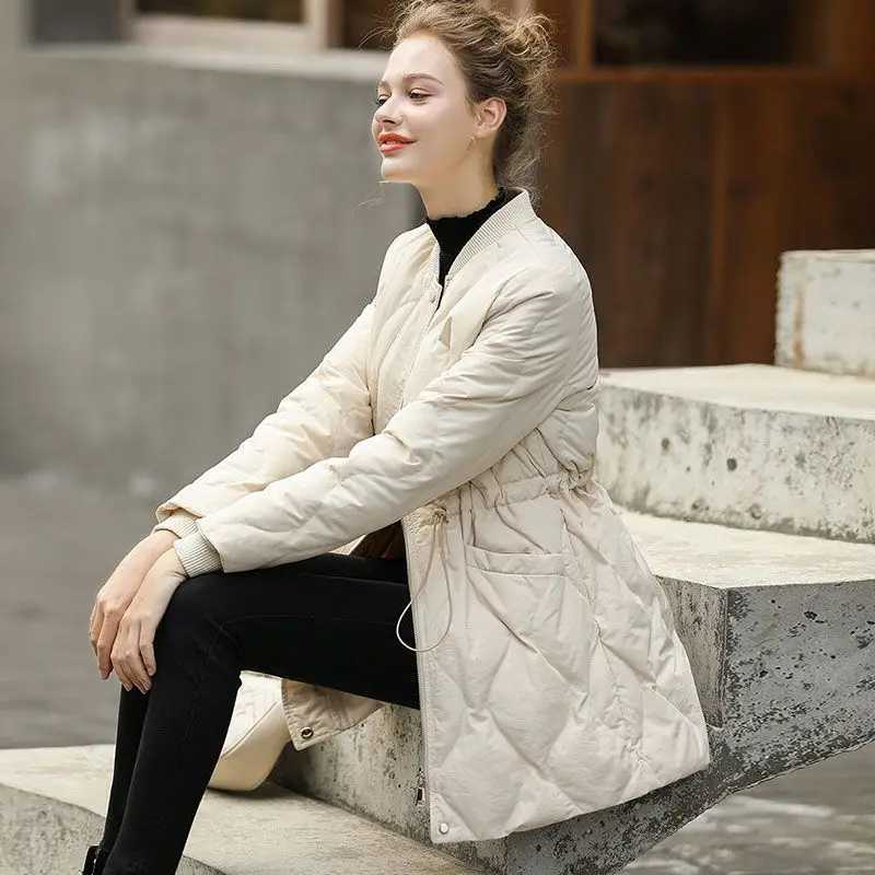 Womens medium long down cotton coat Ringer thin lightweight new slim fashion outdoor comfortable warm coatX241019