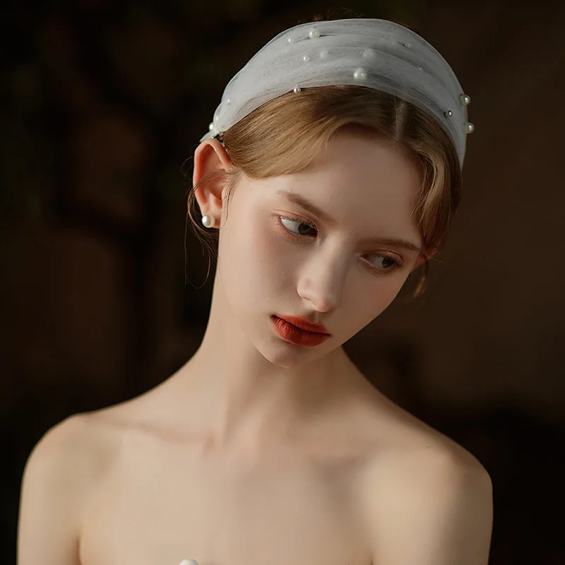 Pearl bead headband with lace headband veil bridal hair wedding hair accessories bridal jewelry 241018