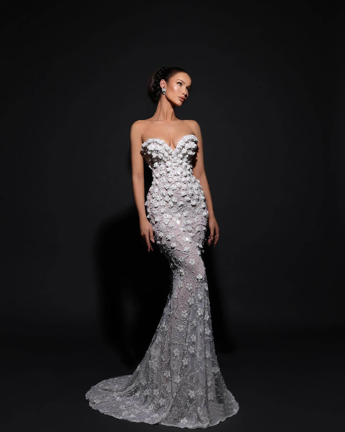Princess Mermaid Wedding Dress With Detachable Train 3D Flowers Appliques Beading Sweetheart Neck Bride Dress Pearls Formal Bridal Gowns
