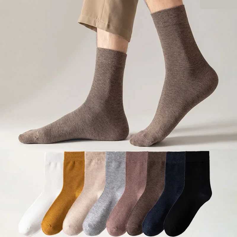 High Quality Men Spring Socks Combed Cotton Business Mid Tube Dress 3Pairs/set Long Sock Thick Casual Solid Color WinterXJ241019