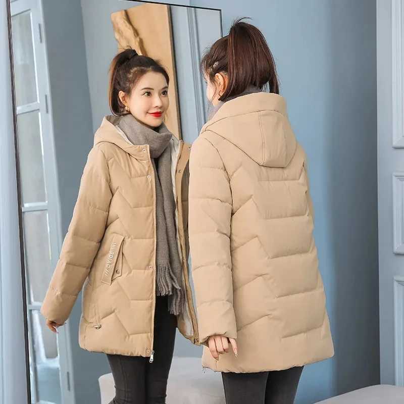 New Winter Printed Letters Women Jacket Long Hooded Parka Cotton Padded Jacket Female Parkas Casual Warm Outwear Snow Wear CoatsX241019