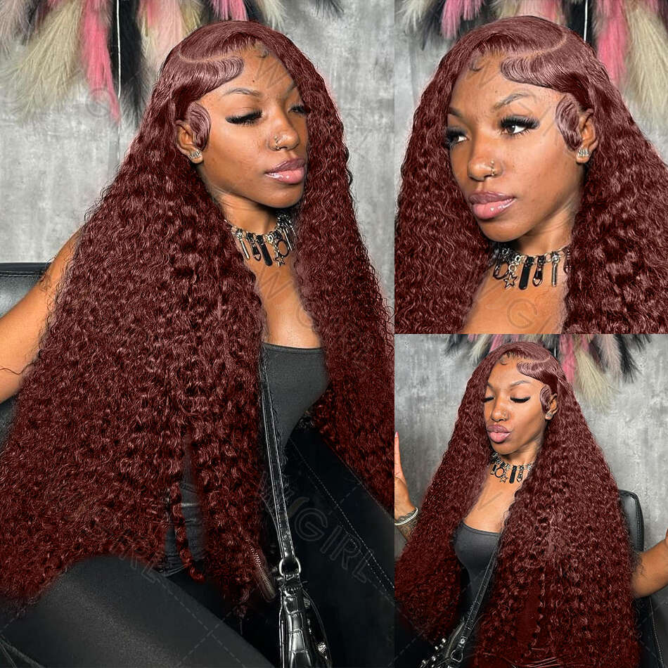 Wigirl 180% Reddish Brown Deep Wave 13x6 Pre Plucked 13x4 Curly Transparent Lace Front Wigs Human Hair For Women