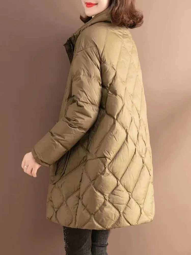Oversized Lightweight Down Cotton Coats Winter Loose Mid-length Casual Basic Jaqueta Tops Korea Warm Classic Big Pocket JacketsX241019
