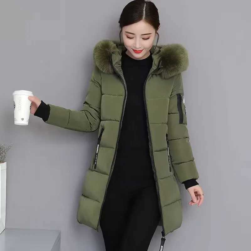 Fashion Coats Winter Jacket Women Parka New 2023 Hooded Long Female Coat Office Lady Warm Down Jacket Fake Fur Winter Coat WomenX241019