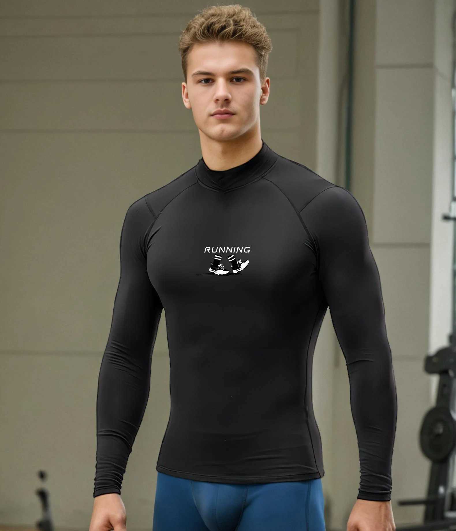 Running shirt mens sports long sleeved sportswear fitness training top quick drying compression sportswear W241018