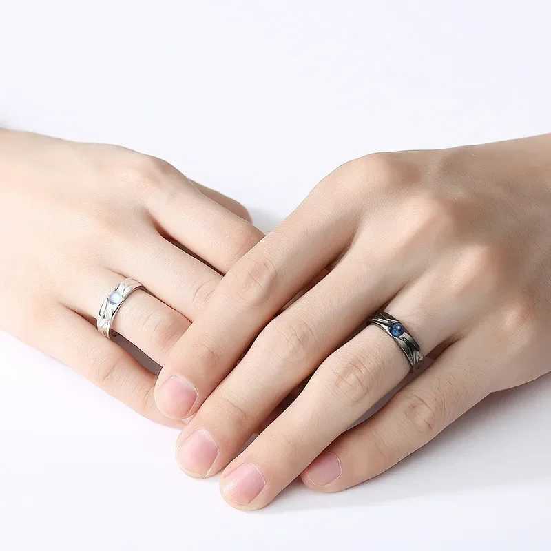 Gothic Fashion Devil Angel Ring Matching Ring Mens Moonstone Adjustment Ring Wedding Engagement Finger Jewelry Gift Lover Y241019