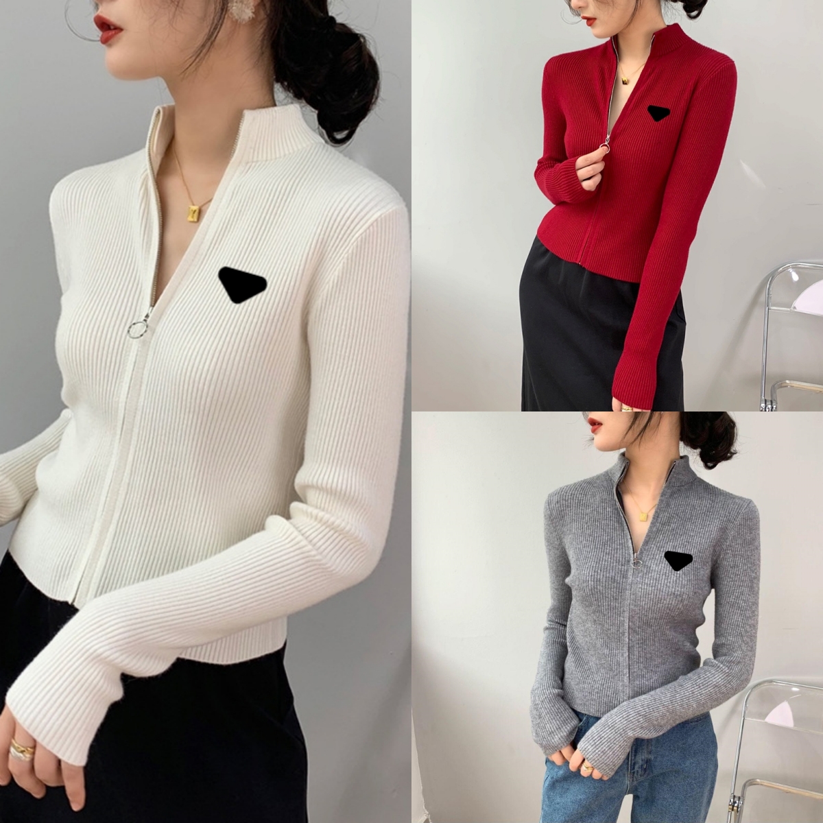 Fashion Design Women's Knits Shirt Tees Ladies Slim Fit Knit Cardigan Top Knits Tees Women Cardigan Sweater With Zippers Short Style Lady Jumpers Shirt