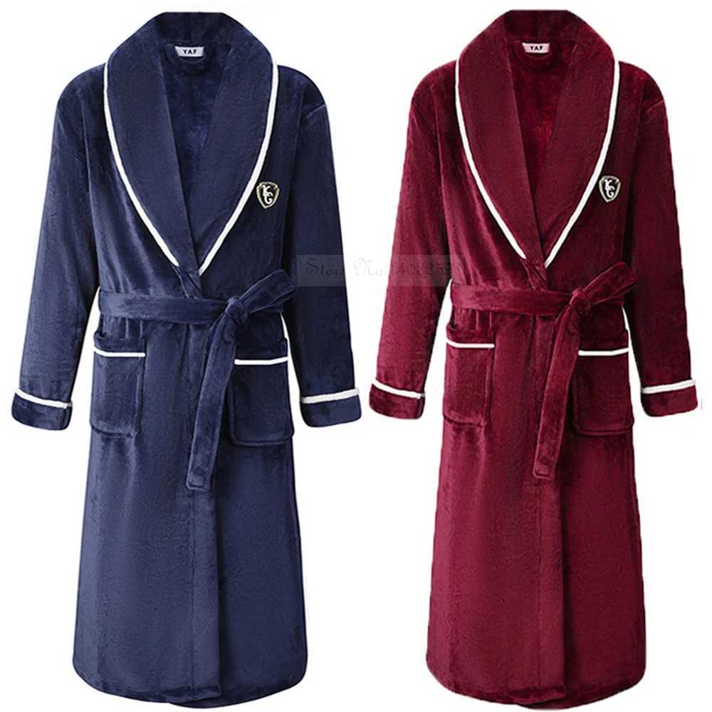 Autumn Winter Warm Coral Fleece Bathrobe Gown Thickened Flannel Men Robe Sleepwear Nightwear Loose Casual Home Wear LoungewearXJ241018