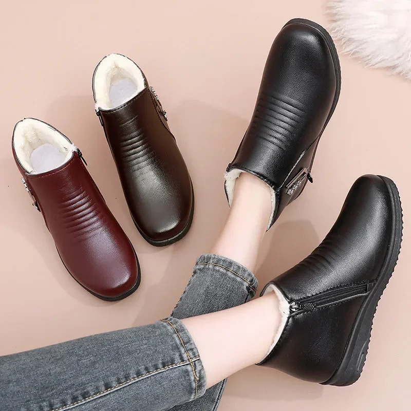 Winter Warm Womens Boots Thick Plush Ankle Boots Womens Zipper Comfortable Outdoor Snow Boots Fashion Cotton Shoes Botas De Mujer 241018