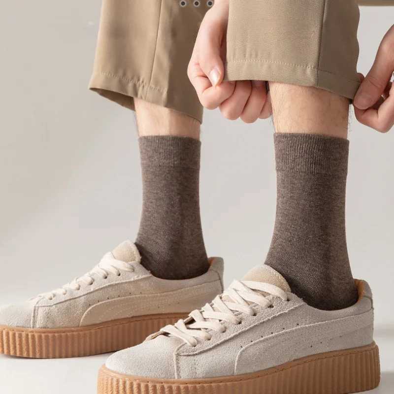 High Quality Men Spring Socks Combed Cotton Business Mid Tube Dress 3Pairs/set Long Sock Thick Casual Solid Color WinterXJ241019