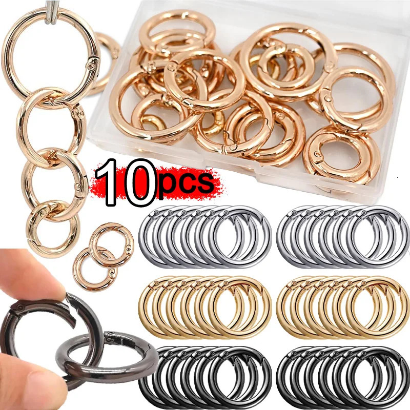 10pcs Openable Round Carabiner Keyring DIY Metal O Ring Spring Buckles Keychains Clasp Bag Clips Connector Snap Hooks Jewelry 241017