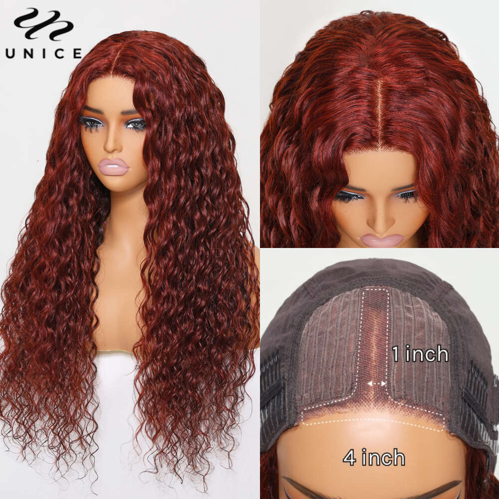 UNICE 2-in-1 With 2 Closures Water Wave 4x4 Glueless Human Hair Black Cherry & Reddish Brown Double Wear Lace Wig
