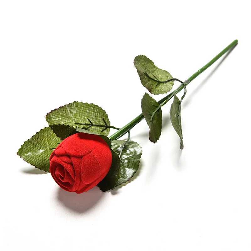 Recommended Red Rose Engagement Ring Box Earrings Jewelry Gift Box Charm Romantic Rose Ring Box with Branches and Leaves W241019