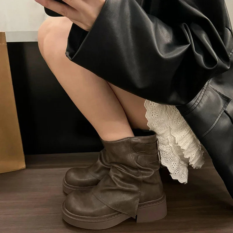 Platform Womens Western Cowboy Boots Fashion Slippery Short Boots Autumn Thick Boots Womens Shoes 241018