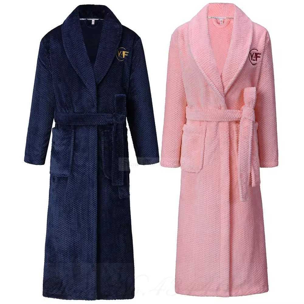 Large Size 4XL Couple Flannel Long Robe Sleepwear Winter Thicken Warm Mens Nightwear Bathrobe Gown Loose Coral Fleece HomewearXJ241018