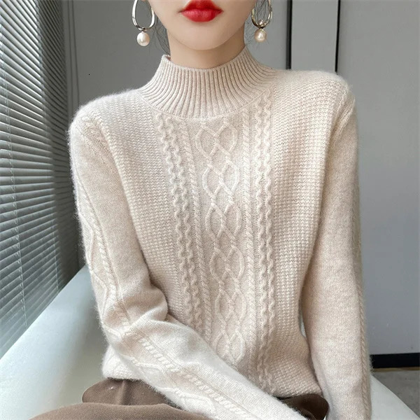 Womens sweater for autumn and winter worn outside with a half high collar knitted fashionable long sleeved and brushed womens suede top 241019