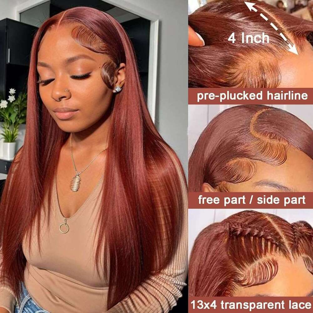 Reddish Brown Inch Bone Straight x Human Hair Lace Front Wig Colored Brazilian Transparent Frontal For Women al